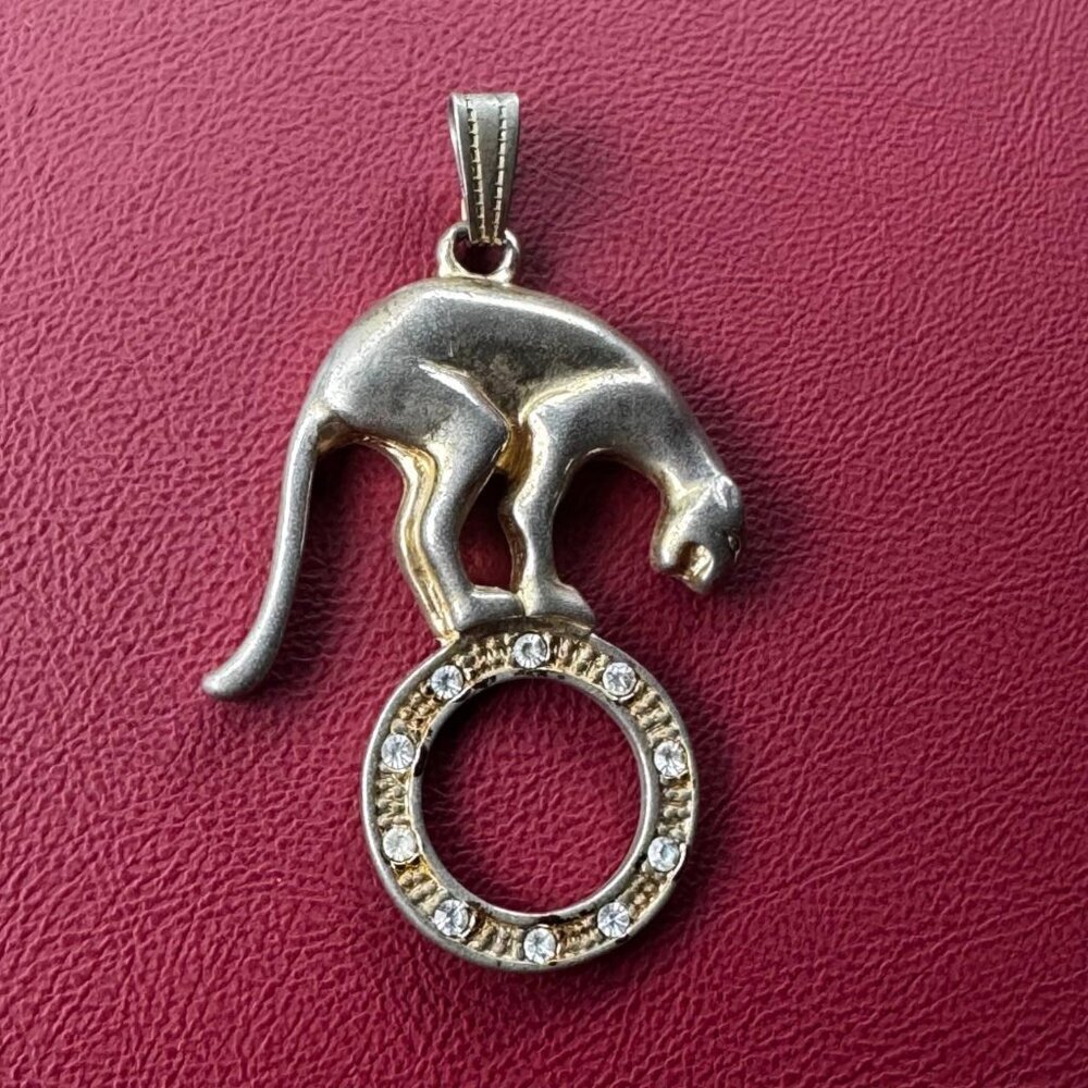 Vintage 90’s Panther Pendant in Gold Tone with Crystals